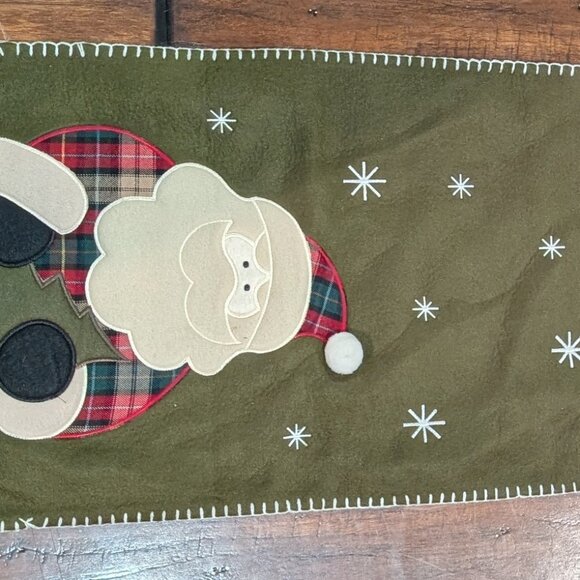 Olive Green Table Runner Santa Claus with Snowflakes, 13"W x 70"L - Picture 3 of 9